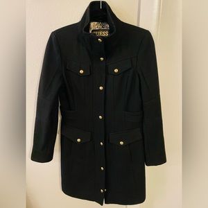 Guess Wool Black Pea Coat, Medium
